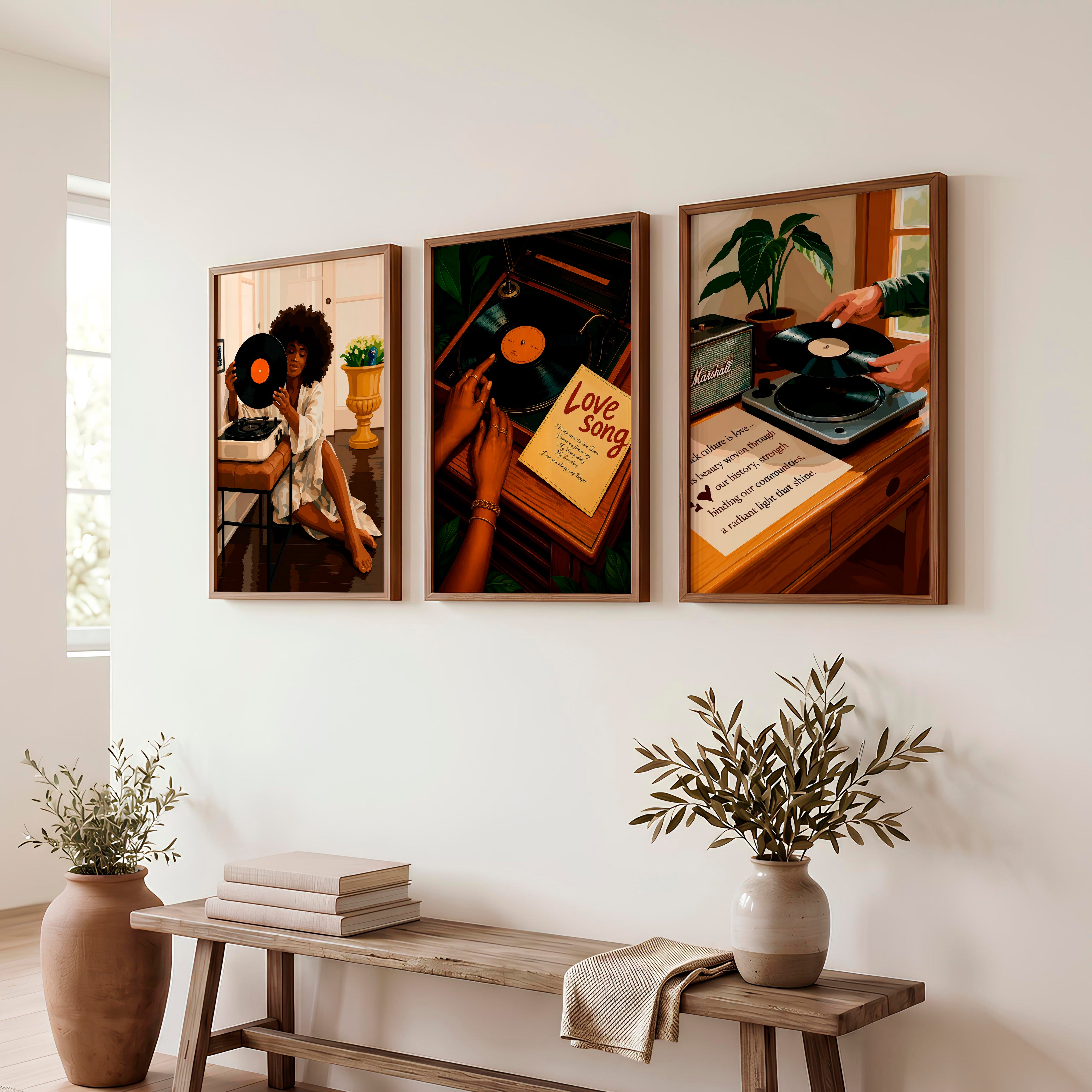 Record Player retro style artwork - Dark Brown Framed Poster No Border - Artworksets