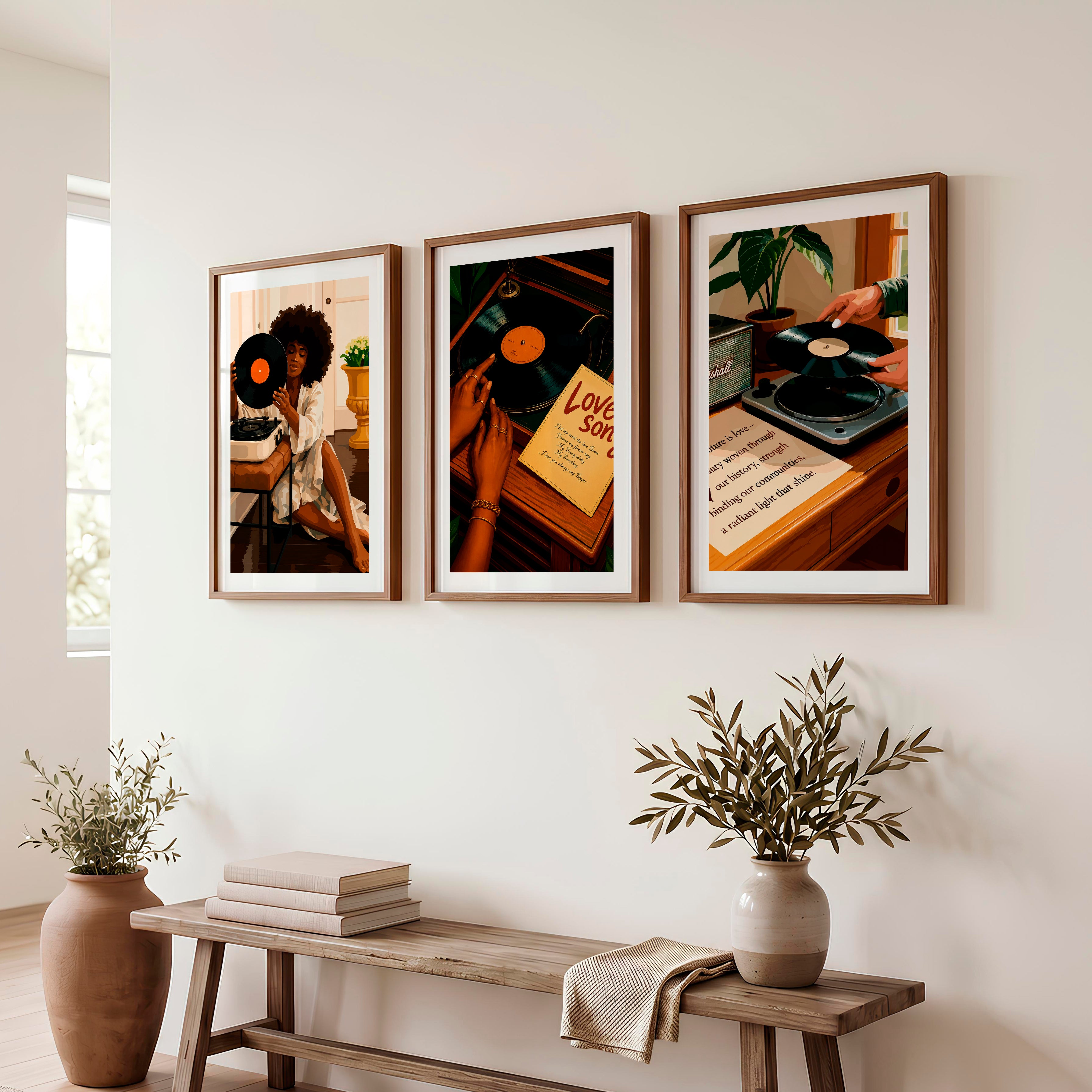 Record Player retro style artwork - Dark Brown Framed Poster with White Border - Artworksets