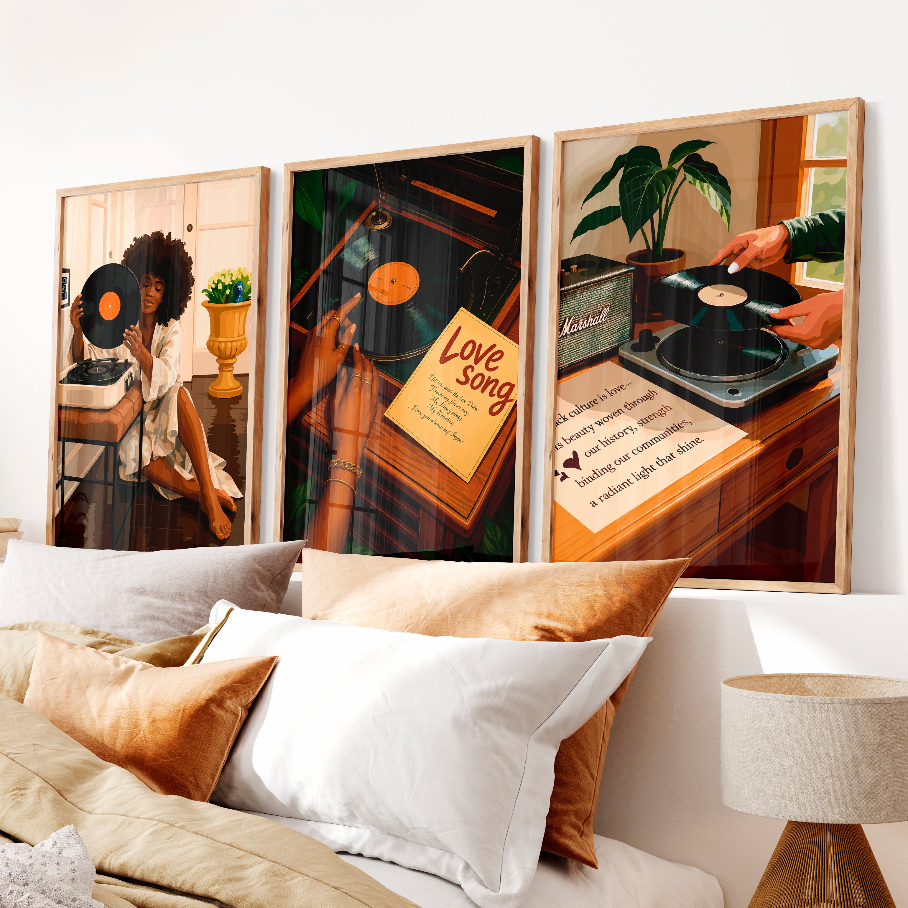 Record Player retro style artwork - Natural Wood Framed Poster No Border - Artworksets