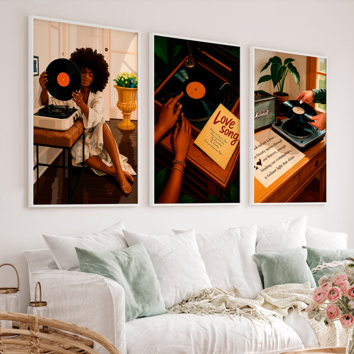 Record Player retro style artwork - White Framed Poster No Border - Artworksets