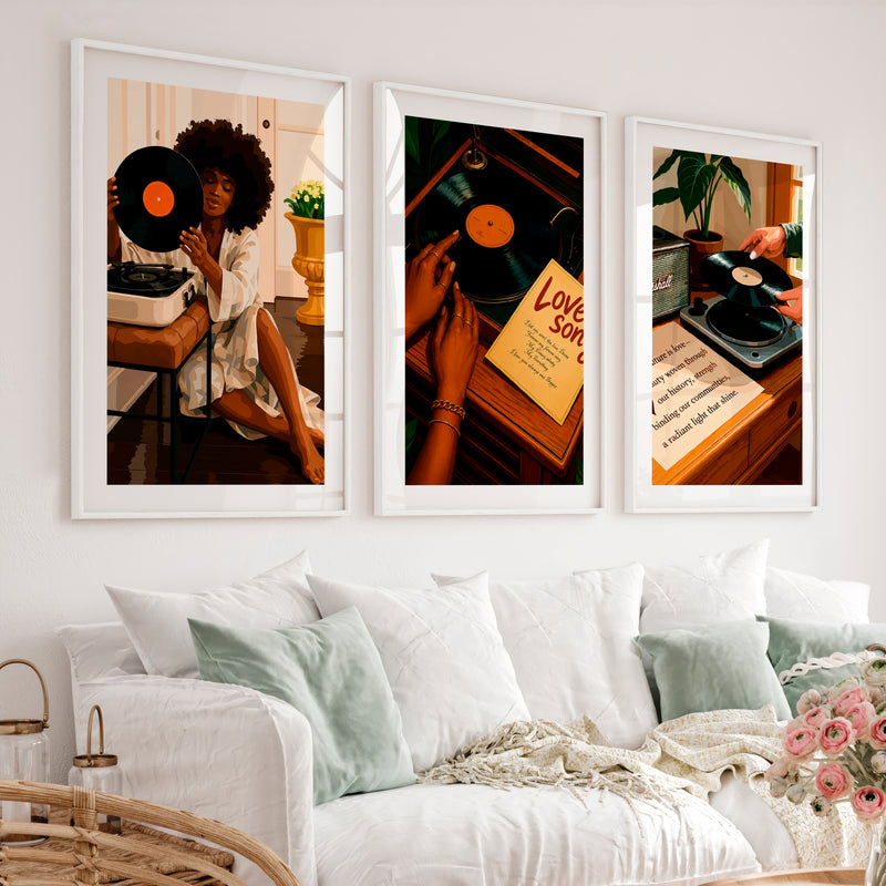 Record Player retro style artwork - White Framed Poster with White Border - Artworksets