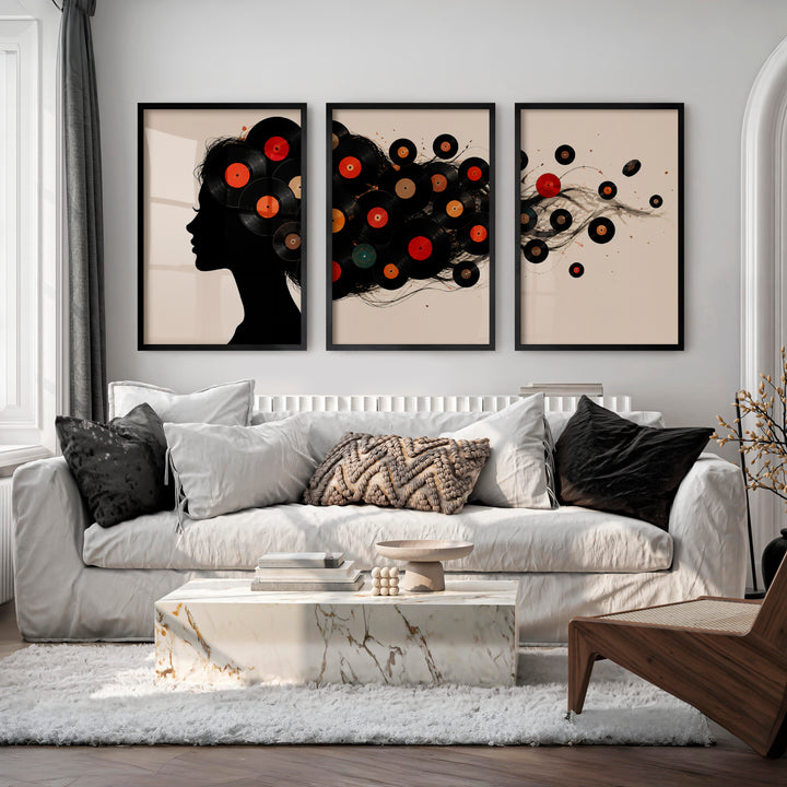 Vinyl Record Silhouette Retro Style Artwork - Black Framed Poster No Border - Artworksets