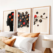 Vinyl Record Silhouette Retro Style Artwork- Natural Wood Framed Poster with White Border - Artworksets