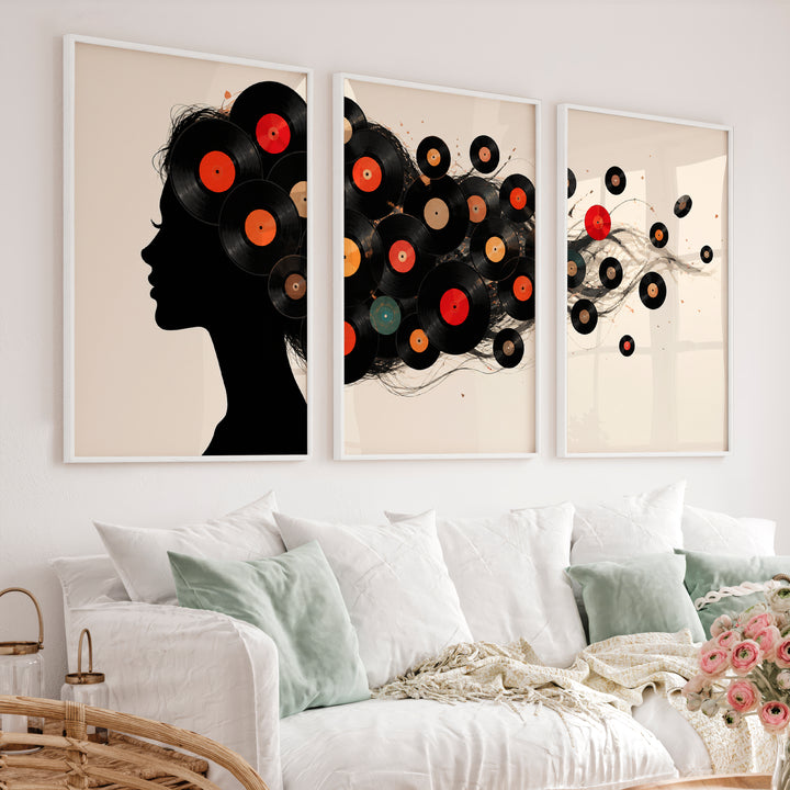 Vinyl Record Silhouette Retro Style Artwork - White Framed Poster No Border - Artworksets