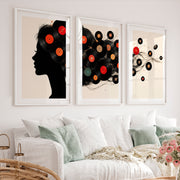 Vinyl Record Silhouette Retro Style Artwork - White Framed Poster with White Border - Artworksets