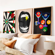 Dartboard and Pool Balls retro style prints - Natural Wood Framed Poster No Border - Artworksets