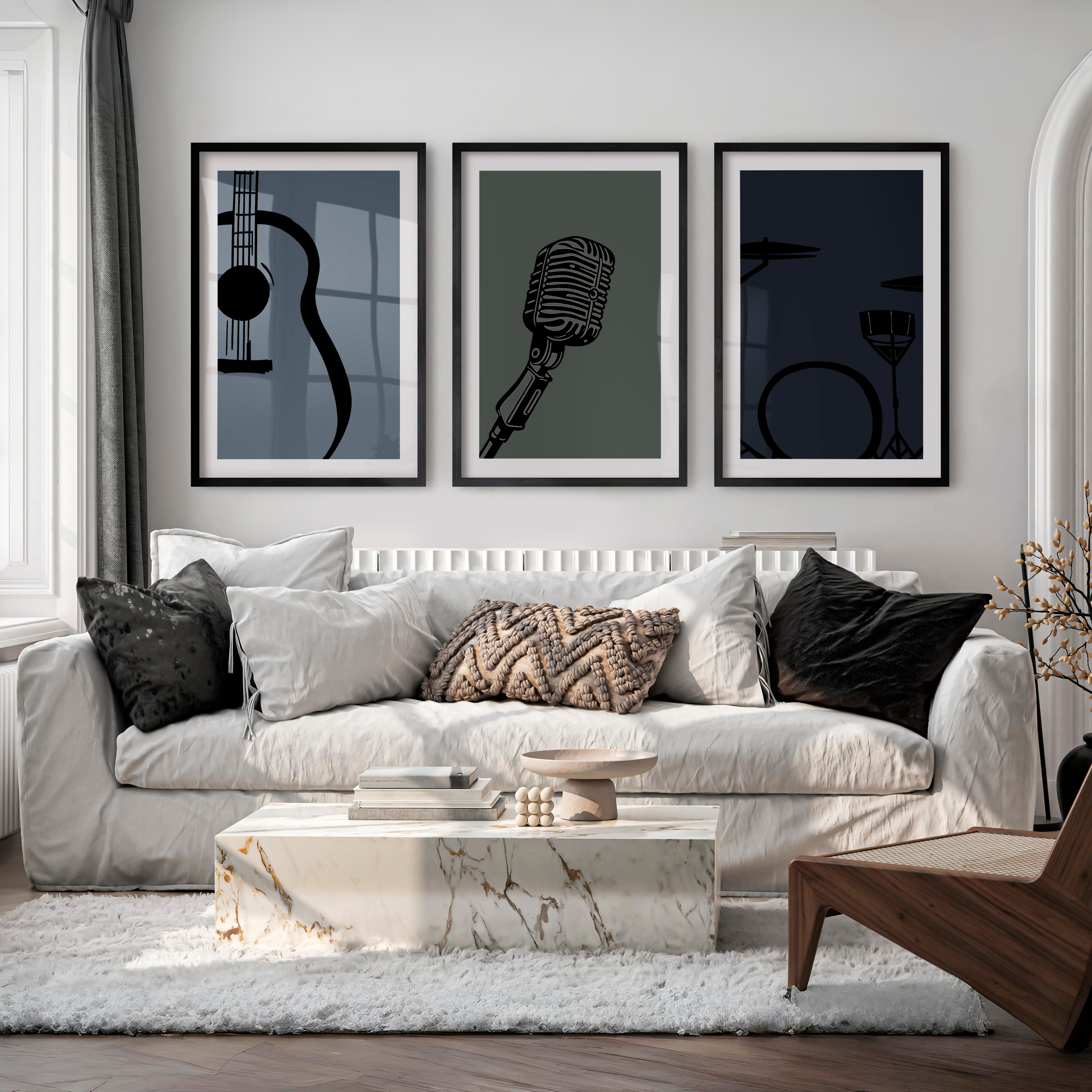 Jazz Band retro style prints - Black Framed Poster with White Border - Artworksets