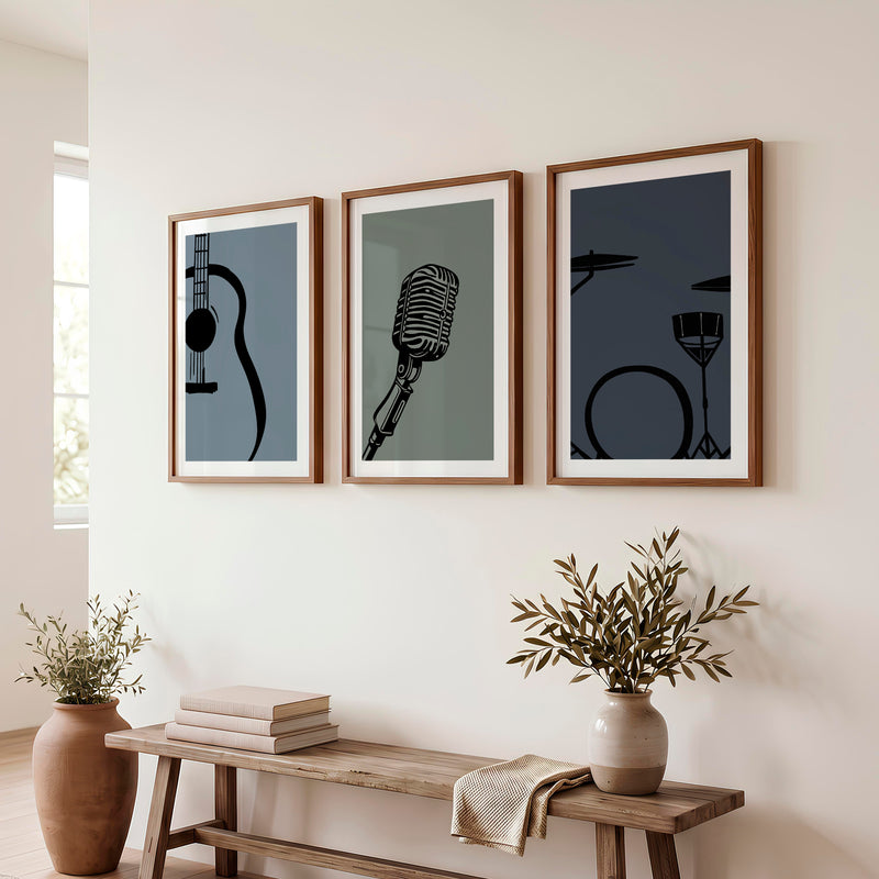 Jazz Band retro style prints - Dark Brown Framed Poster with White Border - Artworksets