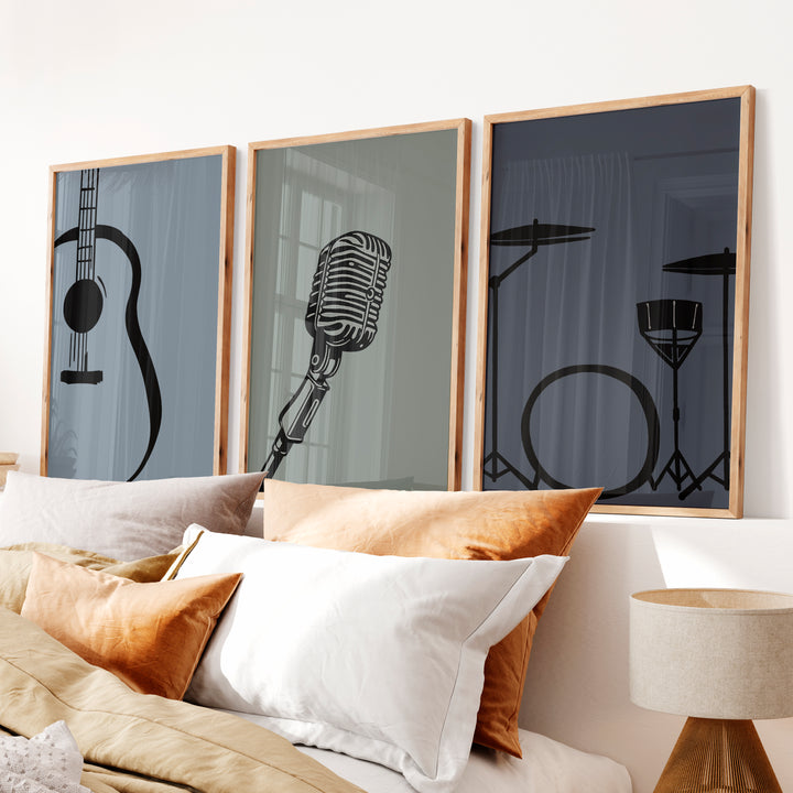 Jazz Band retro style prints - Natural Wood Framed Poster No Border - Artworksets