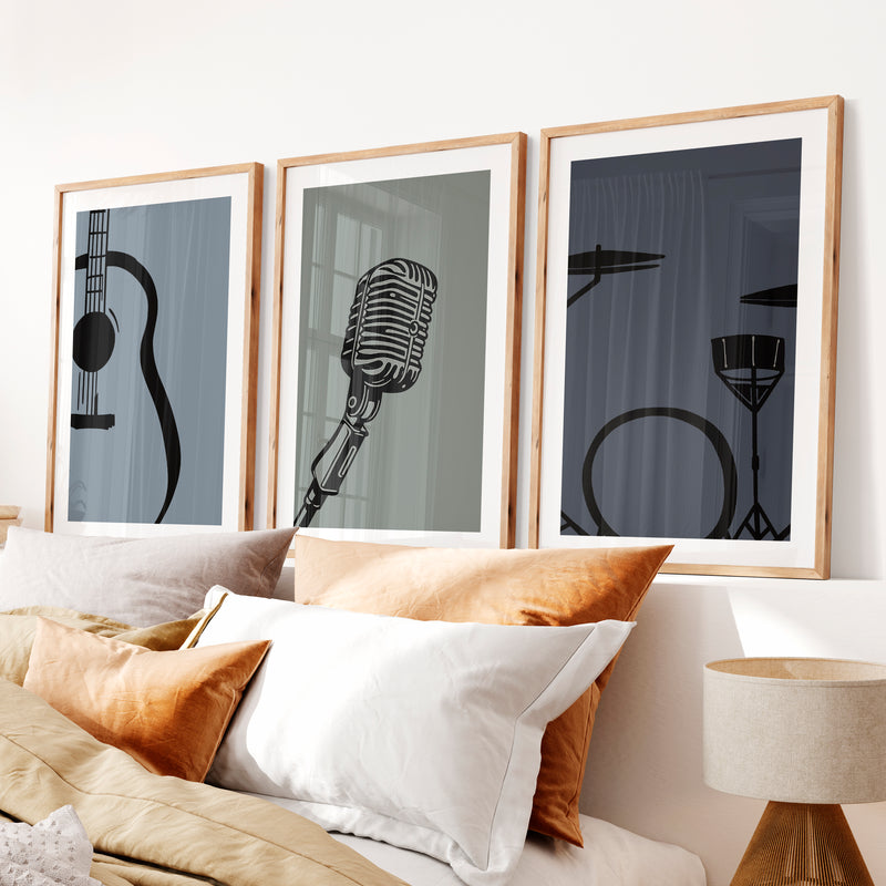 Jazz Band retro style prints- Natural Wood Framed Poster with White Border - Artworksets