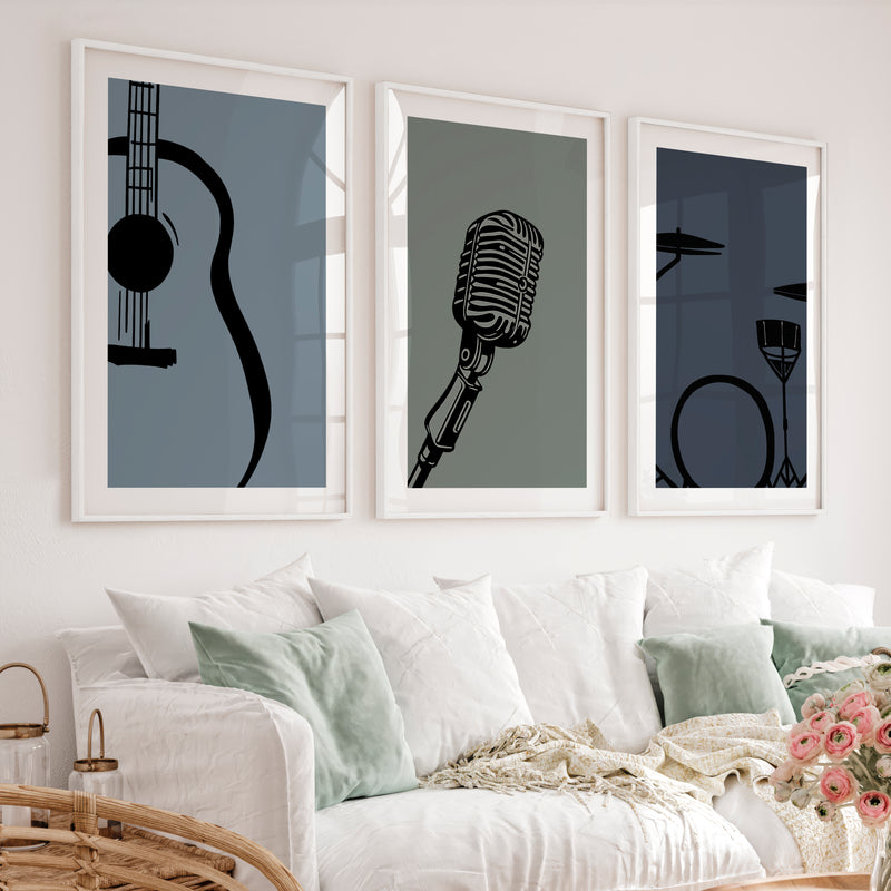 Jazz Band retro style prints - White Framed Poster with White Border - Artworksets