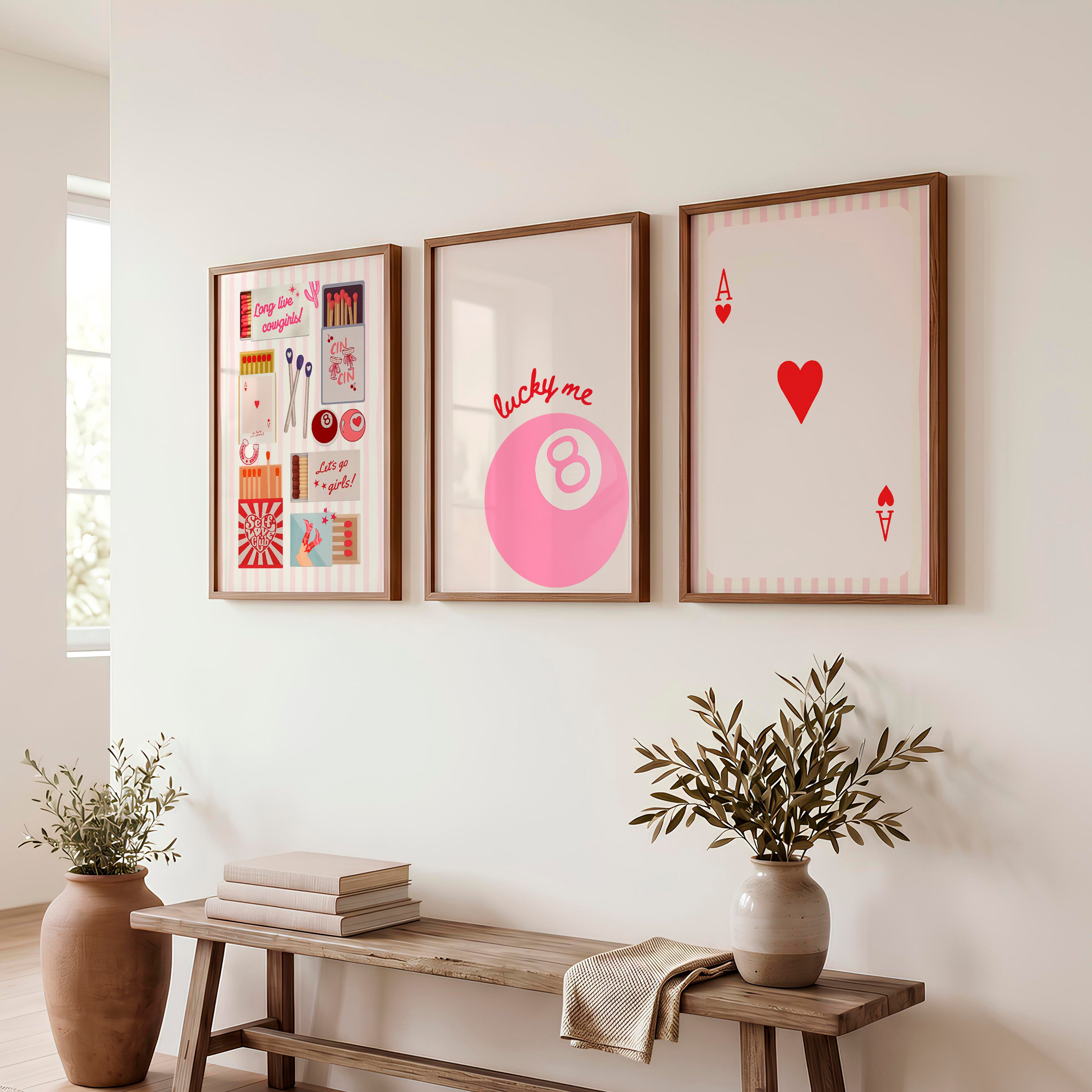 Lucky Me Pink 8 Ball retro style prints - Dark Brown Framed Poster No Border - Artworksets