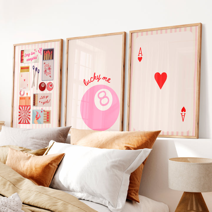 Lucky Me Pink 8 Ball retro style prints - Natural Wood Framed Poster No Border - Artworksets