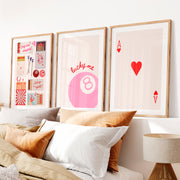 Lucky Me Pink 8 Ball retro style prints- Natural Wood Framed Poster with White Border - Artworksets