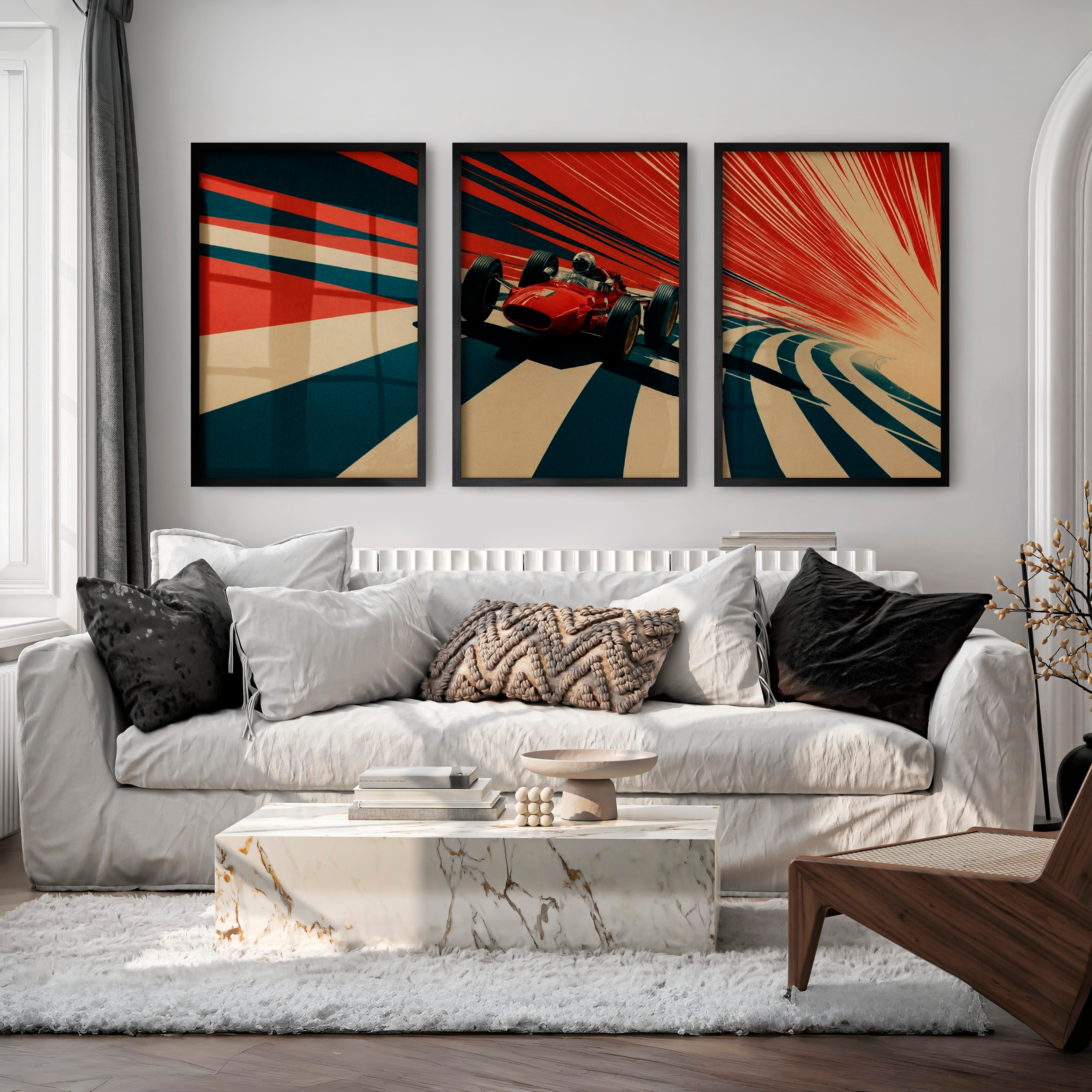 Red Race Car Retro Style Prints - Black Framed Poster No Border - Artworksets