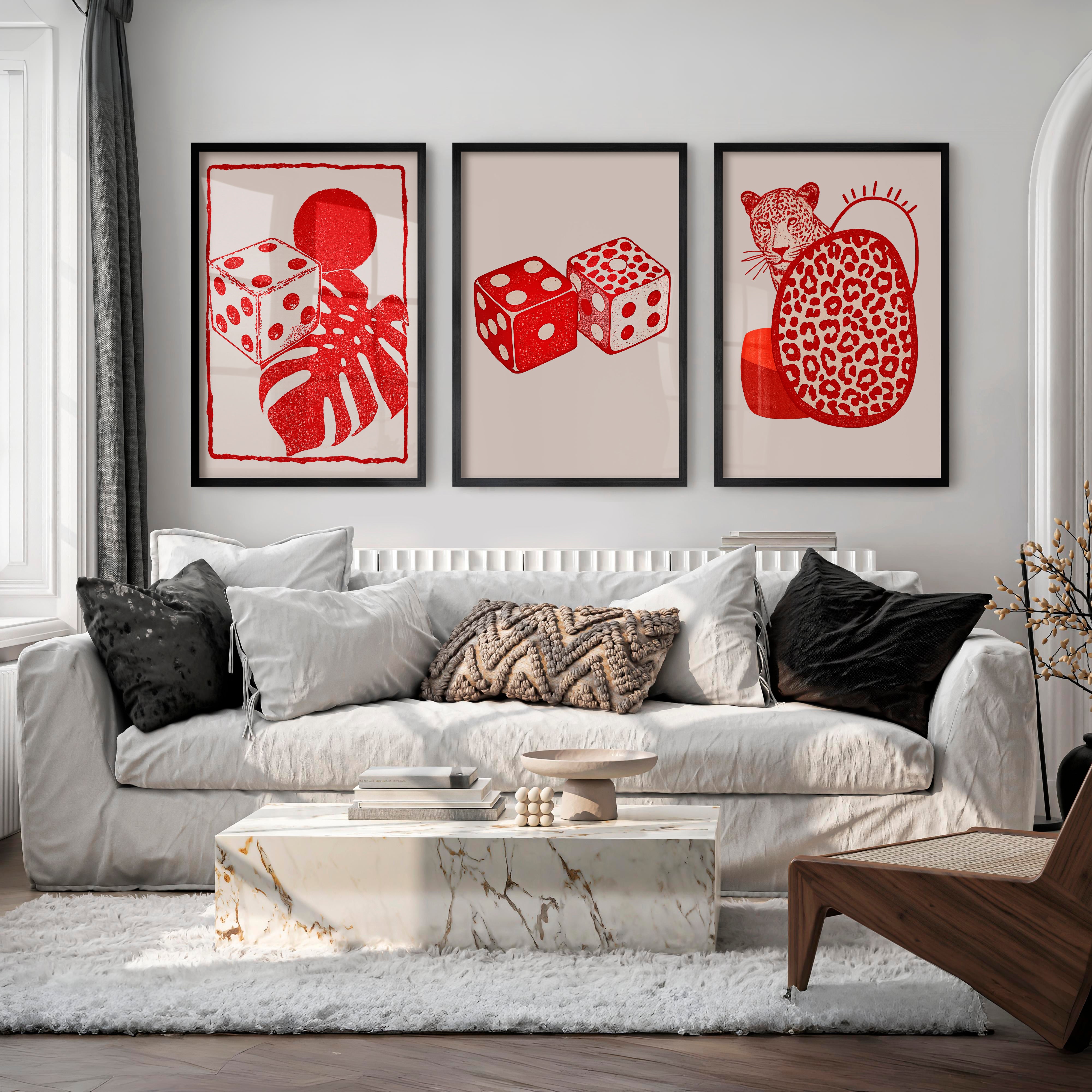 Dice and Leopard Retro Style Wall Art - Black Framed Poster No Border - Artworksets