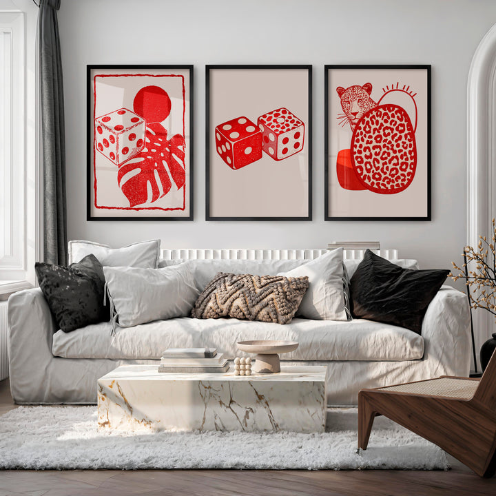 Dice and Leopard Retro Style Wall Art - Black Framed Poster No Border - Artworksets