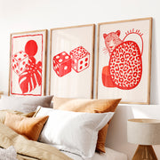 Dice and Leopard Retro Style Wall Art - Natural Wood Framed Poster No Border - Artworksets