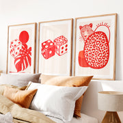 Dice and Leopard Retro Style Wall Art- Natural Wood Framed Poster with White Border - Artworksets