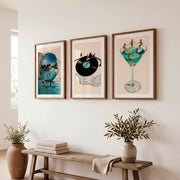 Poolside Disco Collage Retro Style Wall Art - Dark Brown Framed Poster with White Border - Artworksets