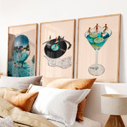 Poolside Disco Collage Retro Style Wall Art - Natural Wood Framed Poster No Border - Artworksets