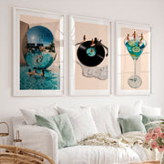 Poolside Disco Collage Retro Style Wall Art - White Framed Poster with White Border - Artworksets