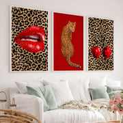 Leopard Cherry retro style wall art - White Framed Poster No Border - Artworksets