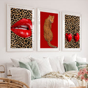 Leopard Cherry retro style wall art - White Framed Poster with White Border - Artworksets