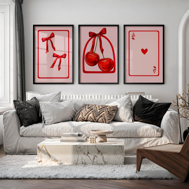 Retro Vintage Artwork with Cherry Playing Cards - Black Framed Poster No Border - Artworksets