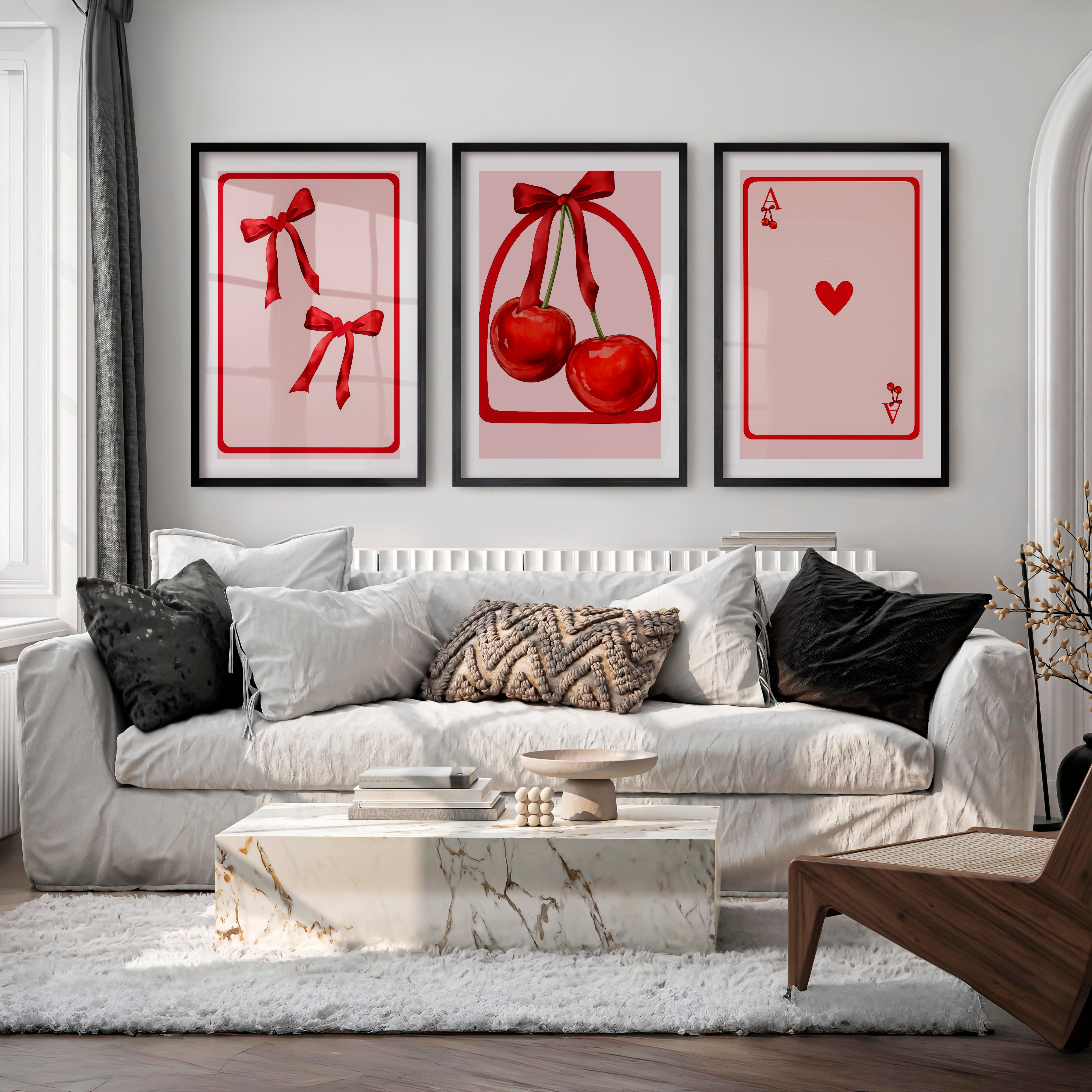 Retro Vintage Artwork with Cherry Playing Cards - Black Framed Poster with White Border - Artworksets