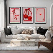 Retro Vintage Artwork with Cherry Playing Cards - Black Framed Poster with White Border - Artworksets