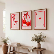 Retro Vintage Artwork with Cherry Playing Cards - Dark Brown Framed Poster No Border - Artworksets