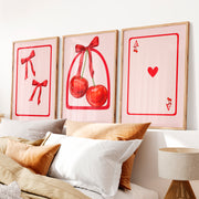 Retro Vintage Artwork with Cherry Playing Cards - Natural Wood Framed Poster No Border - Artworksets