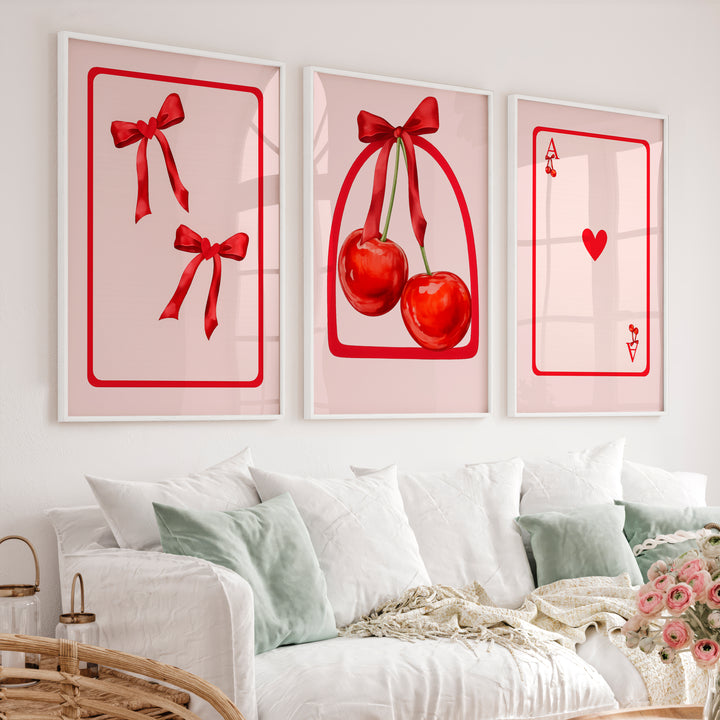 Retro Vintage Artwork with Cherry Playing Cards - White Framed Poster No Border - Artworksets
