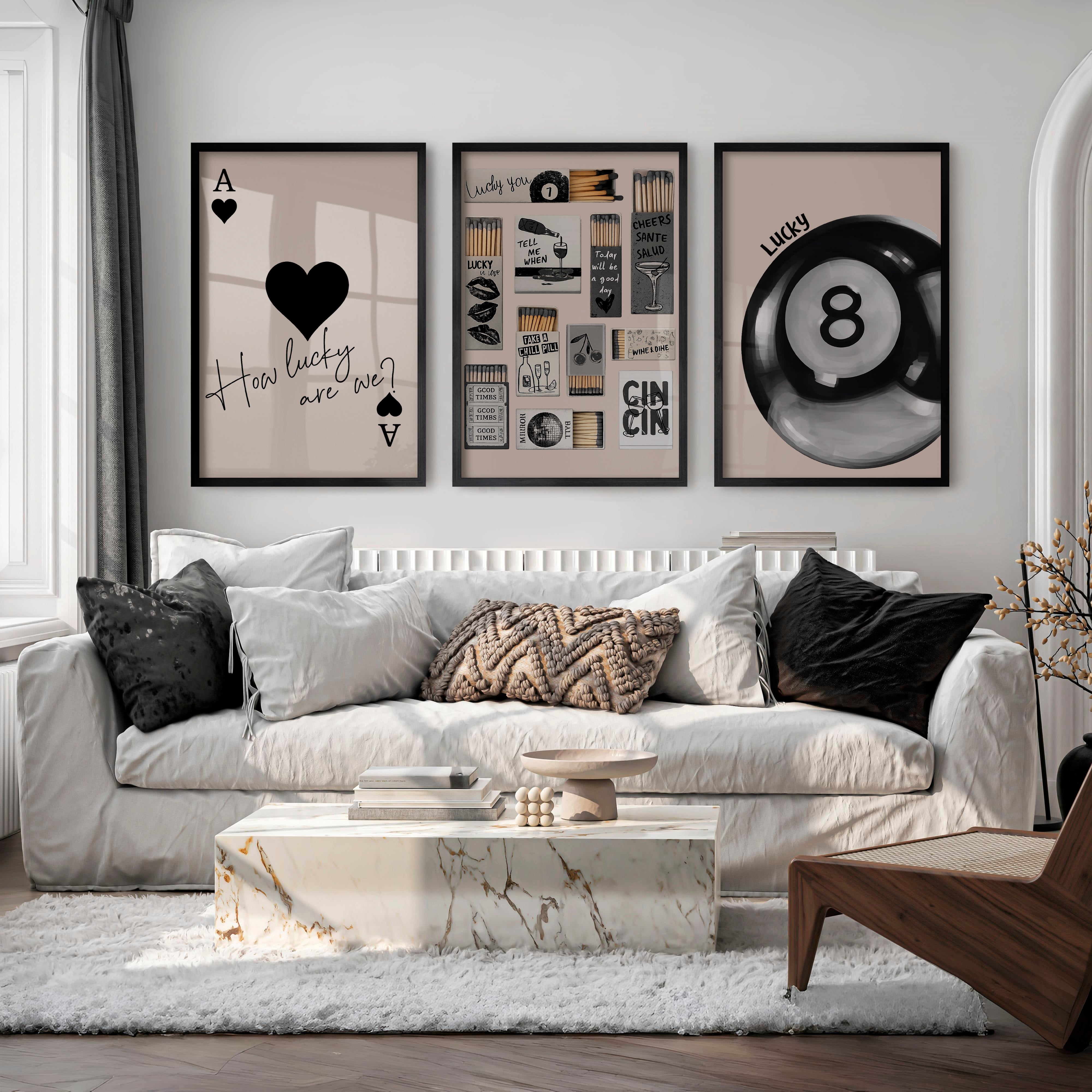 Lucky 8 Ball Retro Vintage Artwork - Black Framed Poster No Border - Artworksets