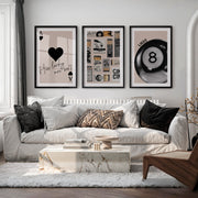 Lucky 8 Ball Retro Vintage Artwork - Black Framed Poster with White Border - Artworksets