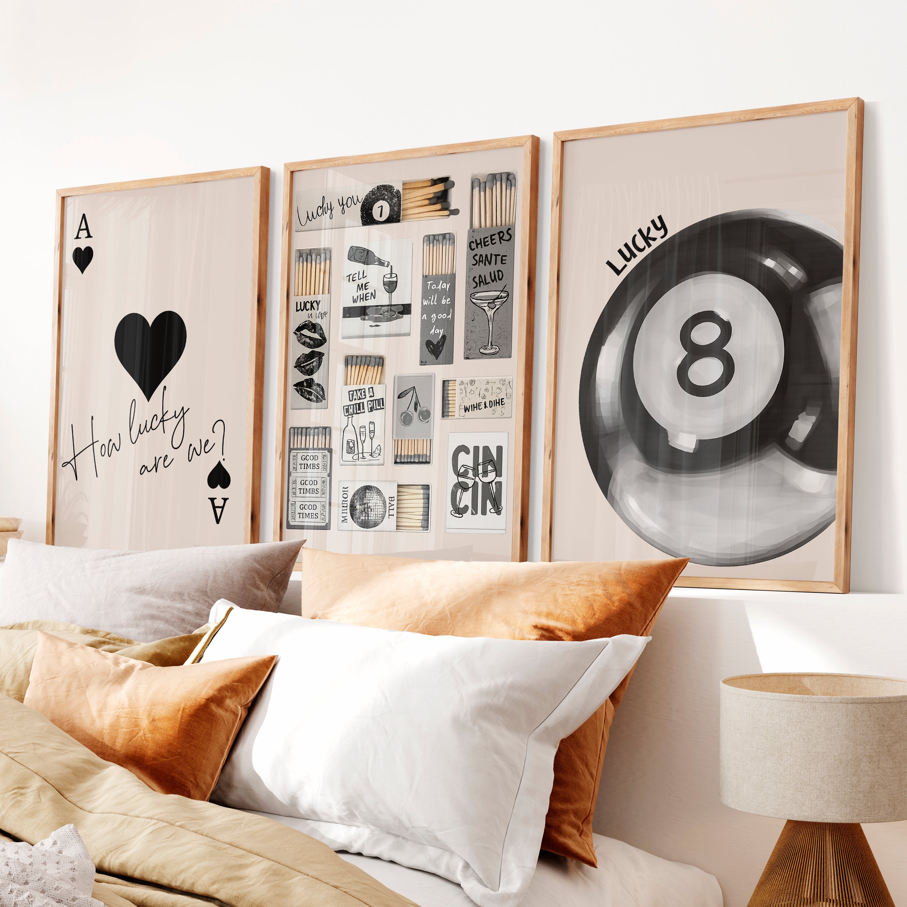 Lucky 8 Ball Retro Vintage Artwork - Natural Wood Framed Poster No Border - Artworksets