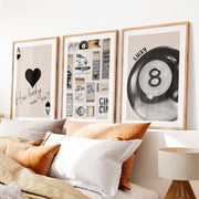 Lucky 8 Ball Retro Vintage Artwork- Natural Wood Framed Poster with White Border - Artworksets