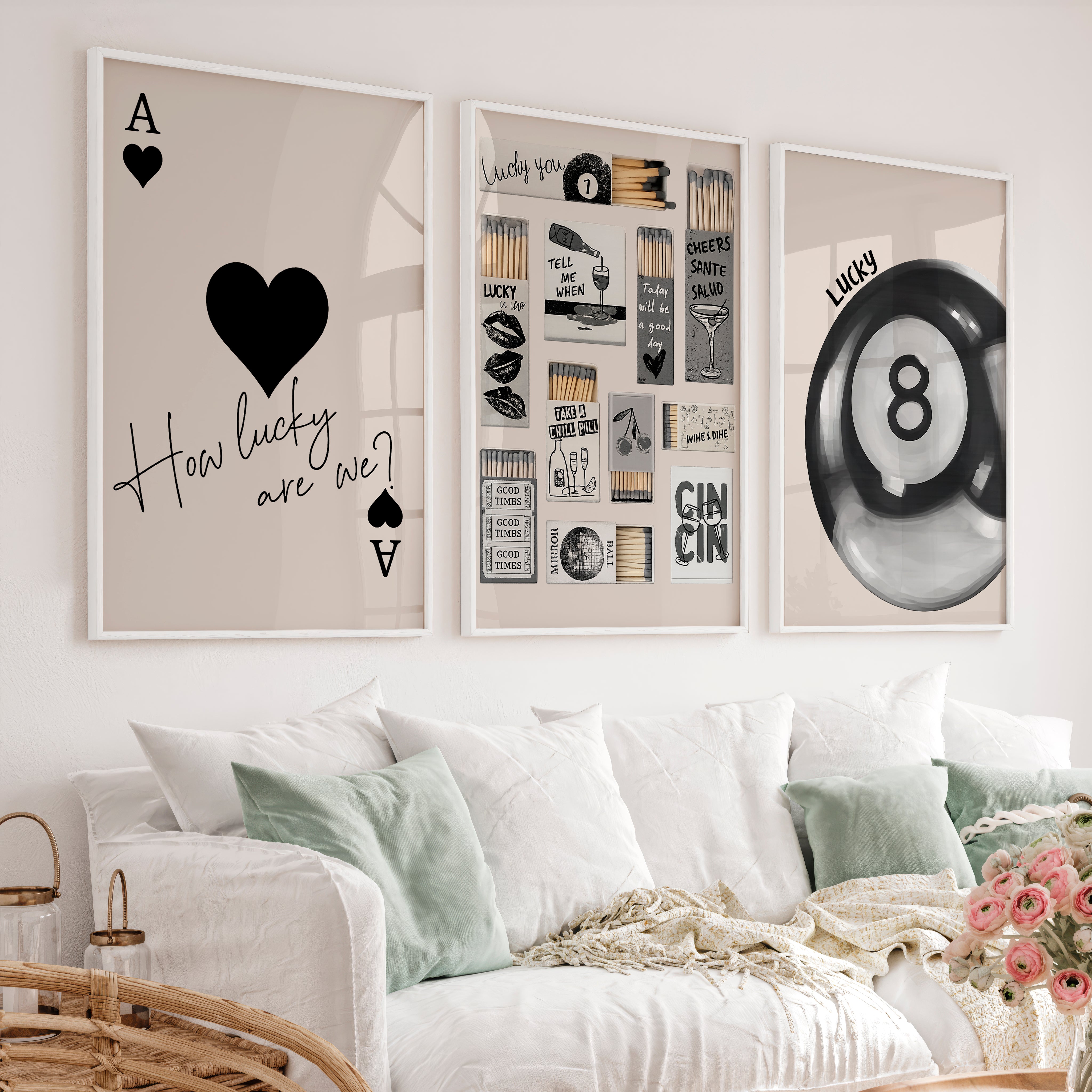 Lucky 8 Ball Retro Vintage Artwork - White Framed Poster No Border - Artworksets
