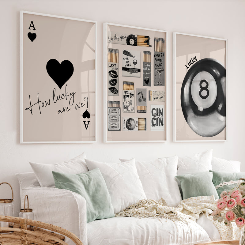 Lucky 8 Ball Retro Vintage Artwork - White Framed Poster No Border - Artworksets