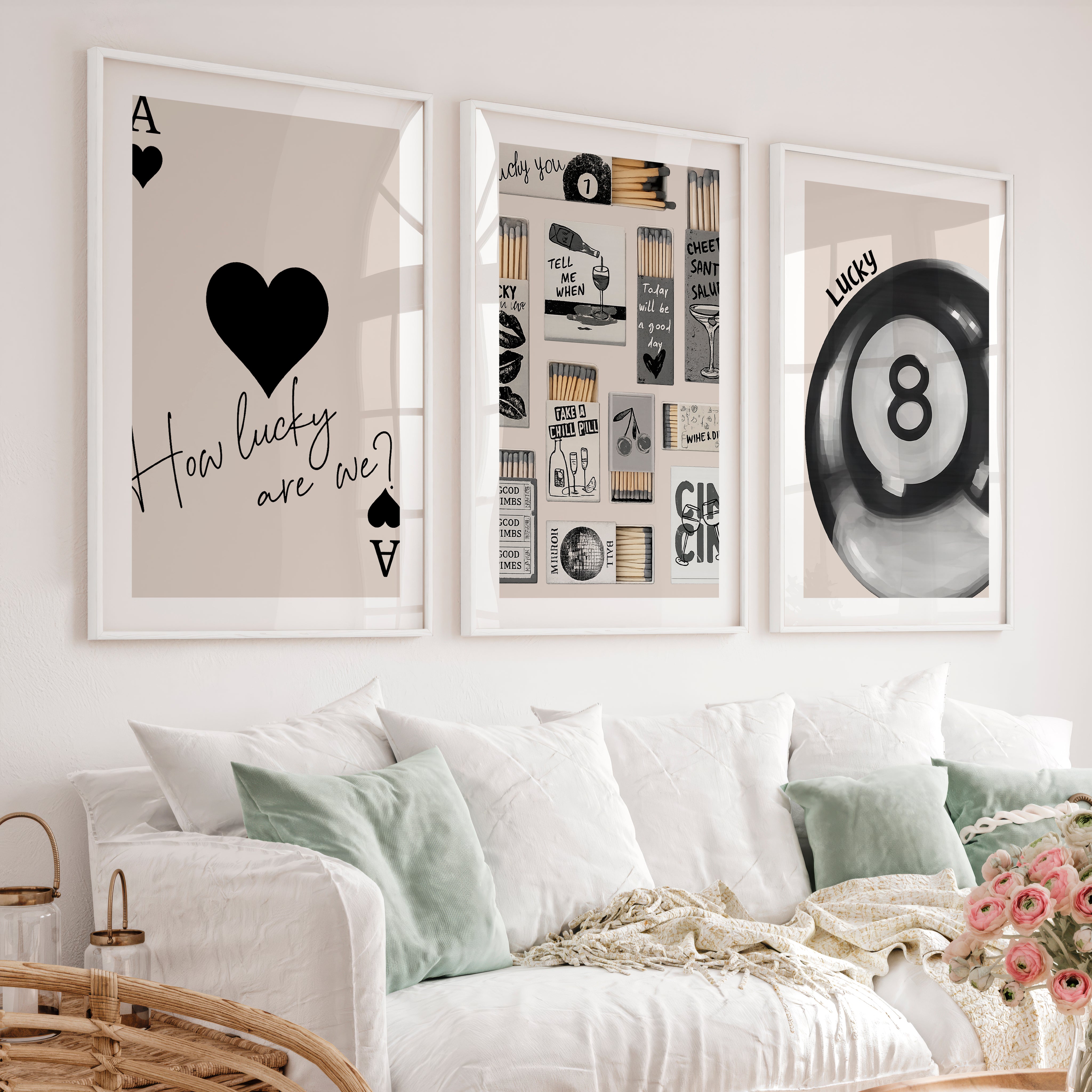 Lucky 8 Ball Retro Vintage Artwork - White Framed Poster with White Border - Artworksets