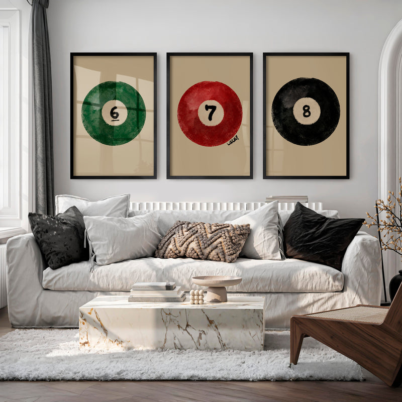 Lucky Billiard Balls retro vintage artwork - Black Framed Poster No Border - Artworksets