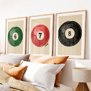 Lucky Billiard Balls retro vintage artwork- Natural Wood Framed Poster with White Border - Artworksets