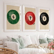 Lucky Billiard Balls retro vintage artwork - White Framed Poster with White Border - Artworksets