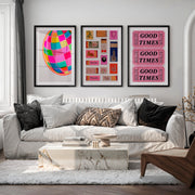 Good Times Disco Ball Print for retro vintage interior design - Black Framed Poster with White Border - Artworksets