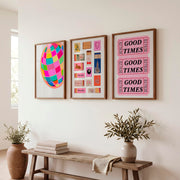 Good Times Disco Ball Print for retro vintage interior design - Dark Brown Framed Poster No Border - Artworksets
