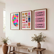 Good Times Disco Ball Print for retro vintage interior design - Dark Brown Framed Poster with White Border - Artworksets