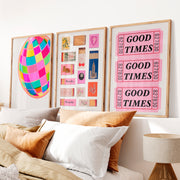 Good Times Disco Ball Print for retro vintage interior design - Natural Wood Framed Poster No Border - Artworksets