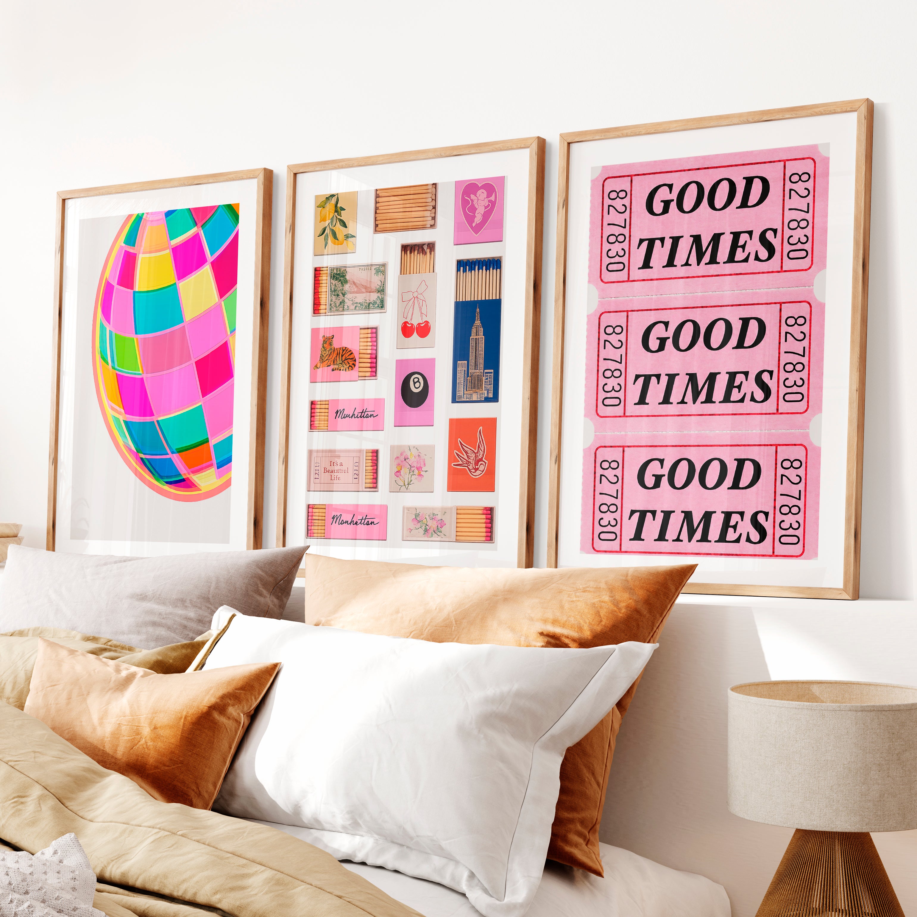 Good Times Disco Ball Print for retro vintage interior design- Natural Wood Framed Poster with White Border - Artworksets