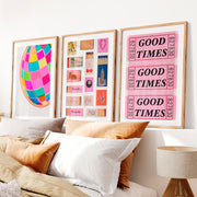 Good Times Disco Ball Print for retro vintage interior design- Natural Wood Framed Poster with White Border - Artworksets